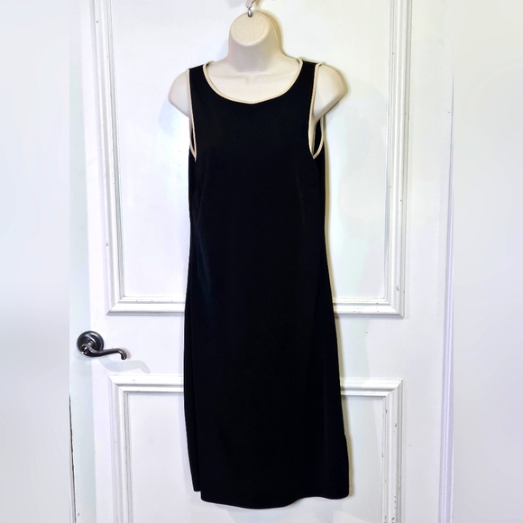 Ann Taylor Sleeveless Black with Beige Trim Midi Dress, Size 6 - Picture 7 of 15